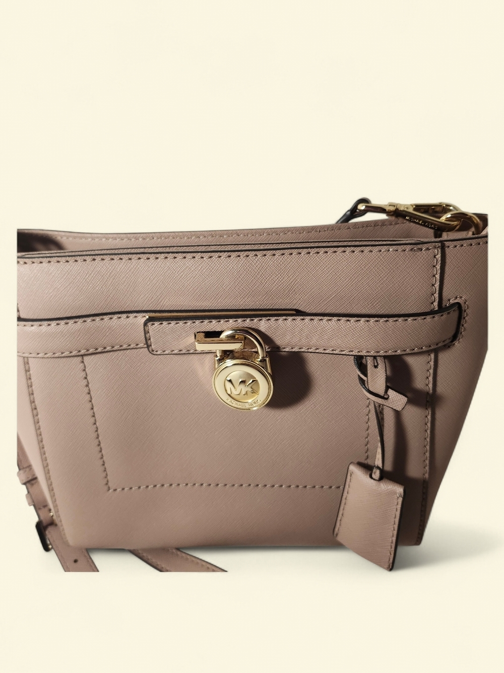 Michael Kors Women's Leather Crossbody Bag in Taupe/ Pastel Pink Hamilton - Picture 2 of 16
